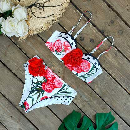 2025 Bikini Underwire 3D Flower Swimsuit High Waist Swimwear for Women Push Up Two Piece Bathing Suits Summer Female