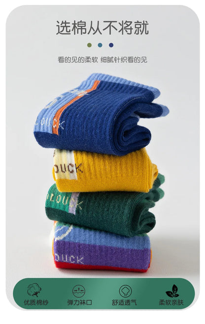 4 Pairs Children's Long Socks Boys Geometric Tennis Socks Soccer Socks Autumn Winter Teenager Basketball Socks Knee Sock