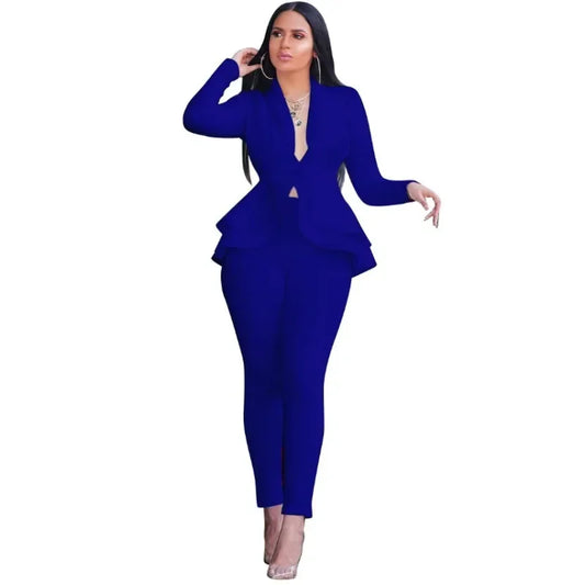 Women's L-XL Plus size Fashionable ruffled edge air layer professional uniform casual set and atmospheric showcasing