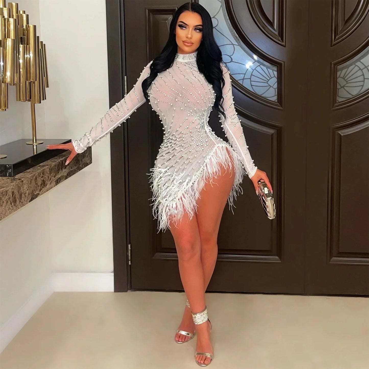 2022 Summer Fashion Sexy Tassel Mesh Embroidered Dress Women Irregular Short Skirt Mid-waist