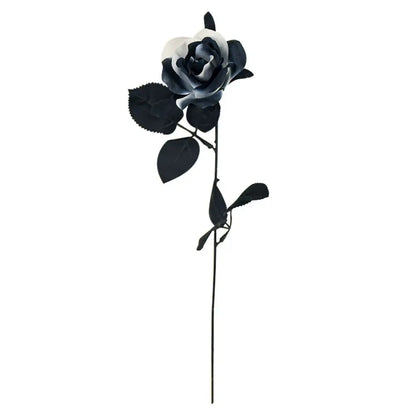Black White Halloween Artificial Rose Flowers Soft Silk Real Touch Faux Flowers Non-Fading Gothic Simulation Flowers
