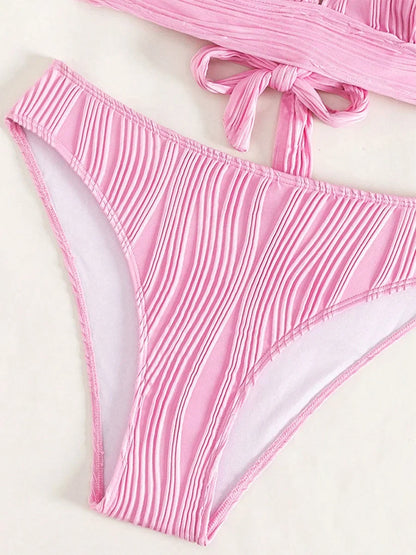 2025 Wrinkled Crinkled Bikini Women Swimwear Female Swimsuit Two-pieces Bikini Set High Cut Bathing Suit Swim Beach Wear Lady