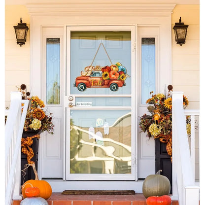 Autumn Pumpkin Welcome Sign - Rustic Wood 'Hello Fall' Hanging Decoration for Thanksgiving, Porch, Home Wall Indoor/Outdoor