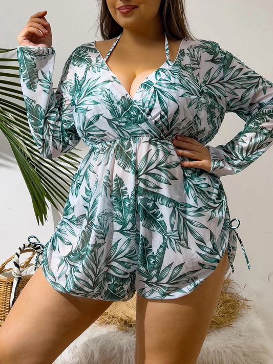 2025 Print Cross V Neck Large Size Halter Bikini 3 Piece Swimsuit Women Swimwear Female Bathing Swimming Swim Suit Beach Bathers