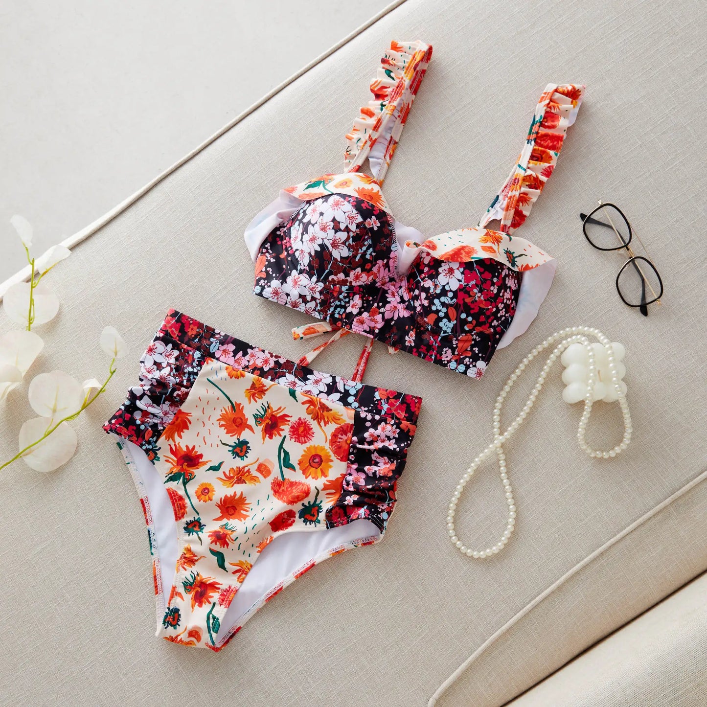 2024 New Sexy Brazilian Bikini Set Women Print Biquini Female Cut Bikinis Swimwear Push Up Swimsuit Bath Suit