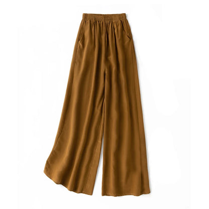 SuyaDream Women Wide Leg Pants 100%Real Silk Solid Elastic Waisted Ankle-length 2024 Office Spring Autumn Chic Trousers Black