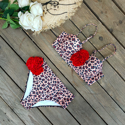 2025 Bikini Underwire 3D Flower Swimsuit High Waist Swimwear for Women Push Up Two Piece Bathing Suits Summer Female