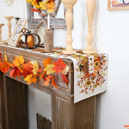 Thanksgiving Fall Turkey Pumpkin Floral Linen Table Runner for Autumn Kitchen Wedding Party Table Decor Thanksgiving Decorations
