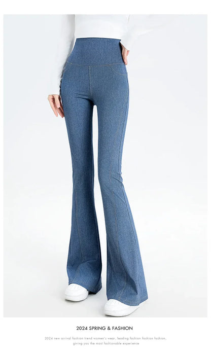 2024 New Women's Denim Shark Pants Outerwear Thin Leggings Bell-Bottom Tummy Control Underwear Summer Fashion