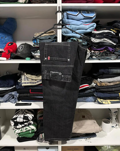 Street wear SOUTHPOLE women's jeans Y2K new Harajuku hip-hop black pants washed and ground white baggy jeans Gothic wide pants