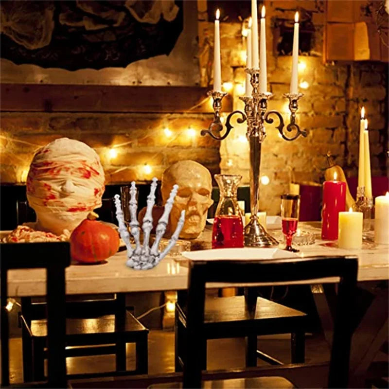 1-6Pair Halloween Skeleton Hand Scary Realistic Hand Bone Skull Decors Party Haunted House Halloween Terror Decoration Props