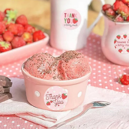 500pcs Strawberry Thank You Stickers，DIYAdhesive Labels Envelope Gift Sealing Stickers Birthday Party Cupcake Decoration Sticker
