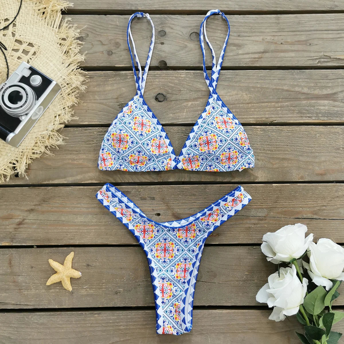 2024 New Sexy Brazilian Bikini Set Women Print Biquini Female Cut Bikinis Swimwear Push Up Swimsuit Bath Suit