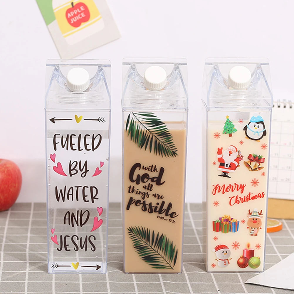 1PCS Random Colorful Transparent Milk Carton Kitchen Water Bottle Portable Box for Milk Juices Water 500ml/1000ml