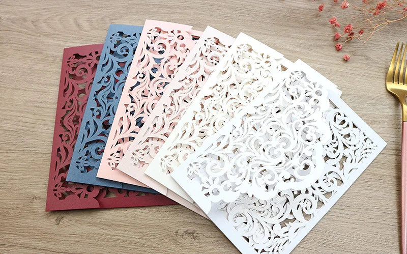 25 pieces Customize Peach Pocket Wedding Invitation, Gold Glitter Backing XV Birthday Envelope Shape Invite Thank You Card IC145