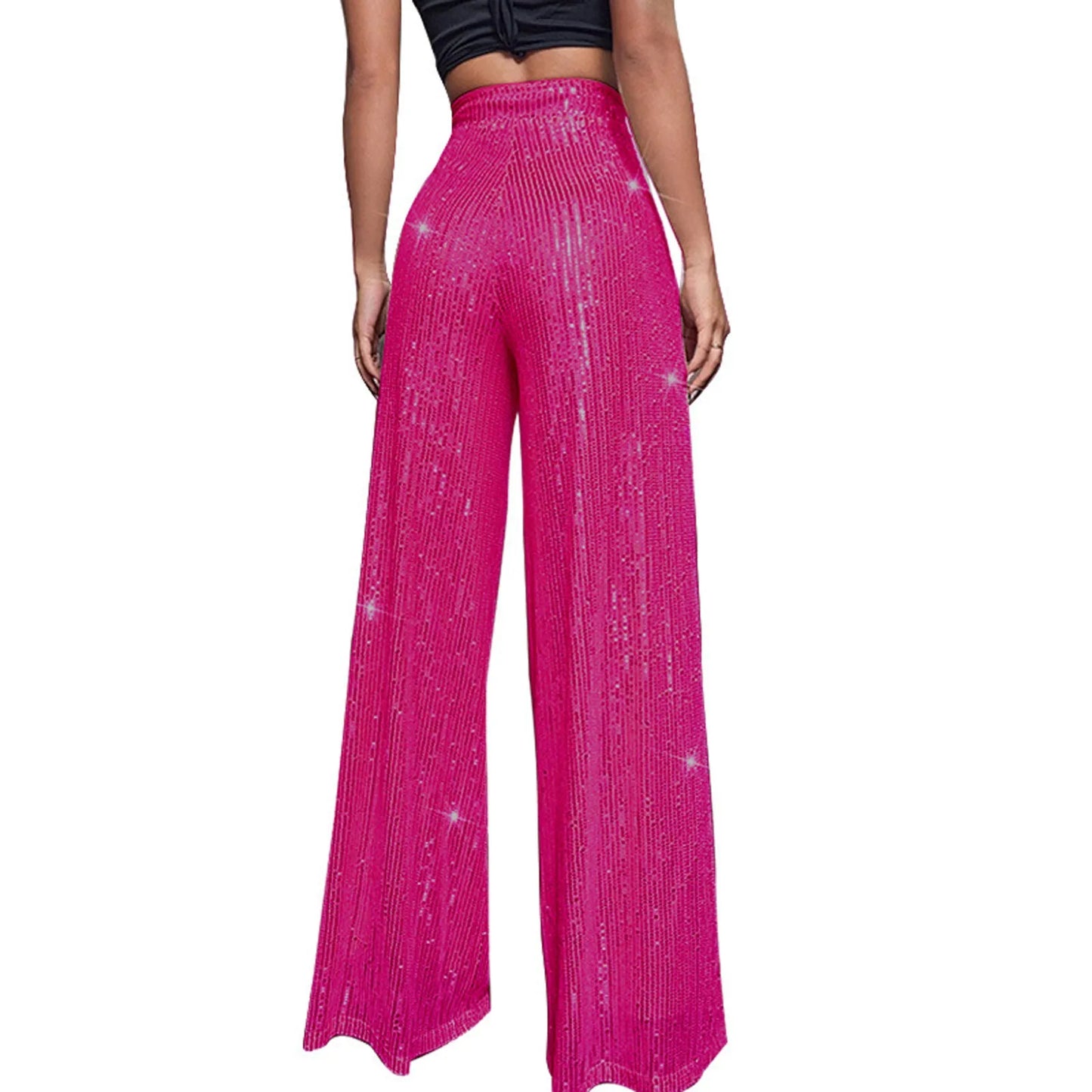 Women's Fashion Solid Color High Waist Sequin Side Zipper Draped Wide Leg Pants Pants for Women Women’s Pants Women’s Pants 2024