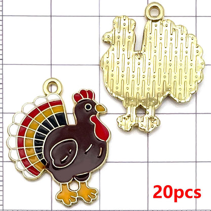 20pcs Thanksgiving Charms Alloy Turkey, Maple Leaf, Pine Cone, Scarecrow, Pumpkin Pendants for DIY Jewelry Making Accessories
