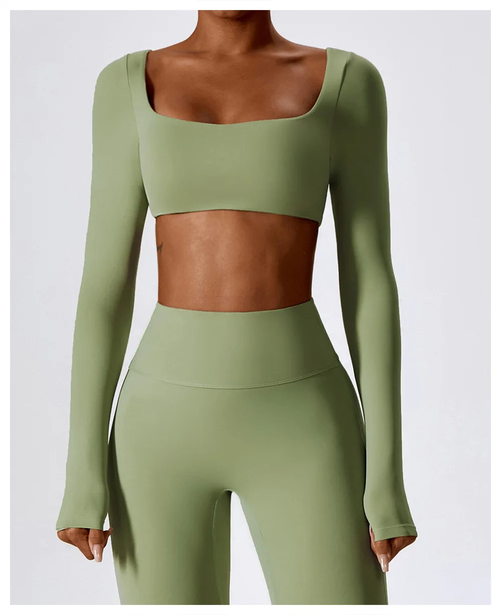 Women Sport Seamless Tops Long Sleeve Breathable Workout Slim T Shirts Athletic Running Gym Push-up Running Fitness Yoga Tops
