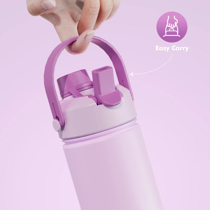 POWCAN 18oz Insulated Water Bottle With 2-In-1 Straw And Spout Lid, Keep Cold 24H, Leak-Proof, Double Wall Stainless Steel Water
