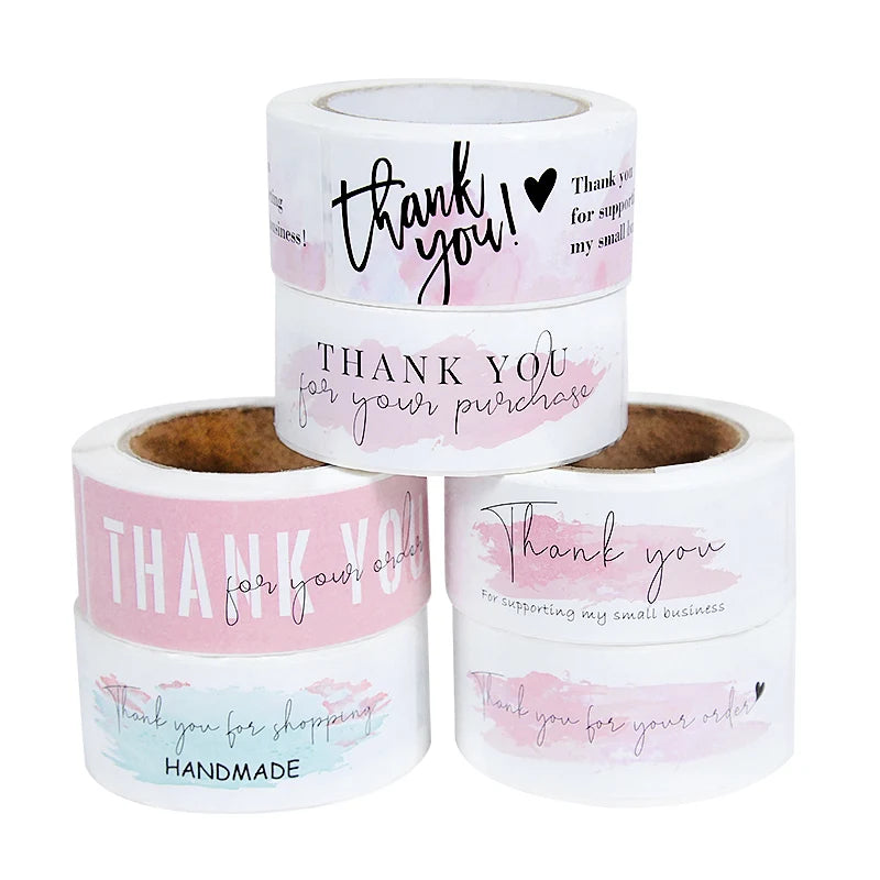 120Pcs/roll Thank You Self-adhesive Label Sticker Rectangular Sealing Stickers Business Bakery Shop Thank Customers Gifts