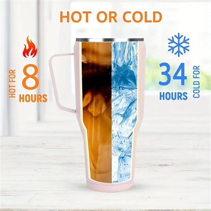 40oz 304 Stainless Steel Insulated Water Bottle,Thermal Coffee Car Cup, Cold Hot Mugs Vacuum Flask With Handle Straw,For Sport