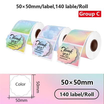 3 rolls Gift thank-you 50x50mm thermal label stickers, suitable for phomemo label printers gradient-color thermal label paper.
