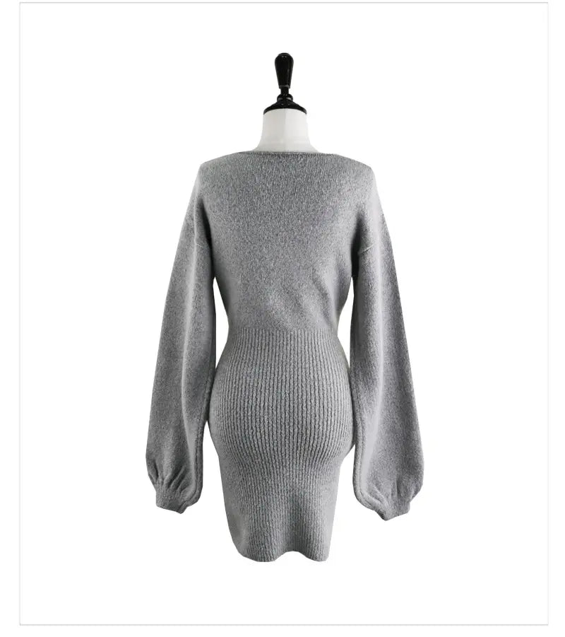 2023 Spring Autumn Sexy Cross V-neck Wrap Hip Dresses Women's Knitted Sweater Dress Fashion Tight Short Dress