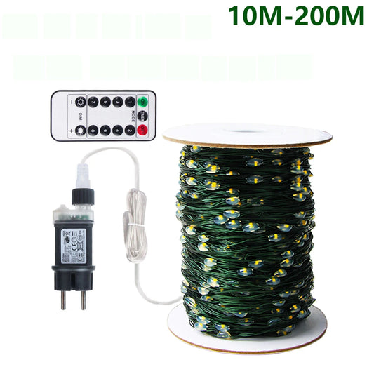 100M/200M LED String Lights Fairy Green Wire Outdoor Tree Lights Garland For Christmas New Year Street Home Party Wedding Decor
