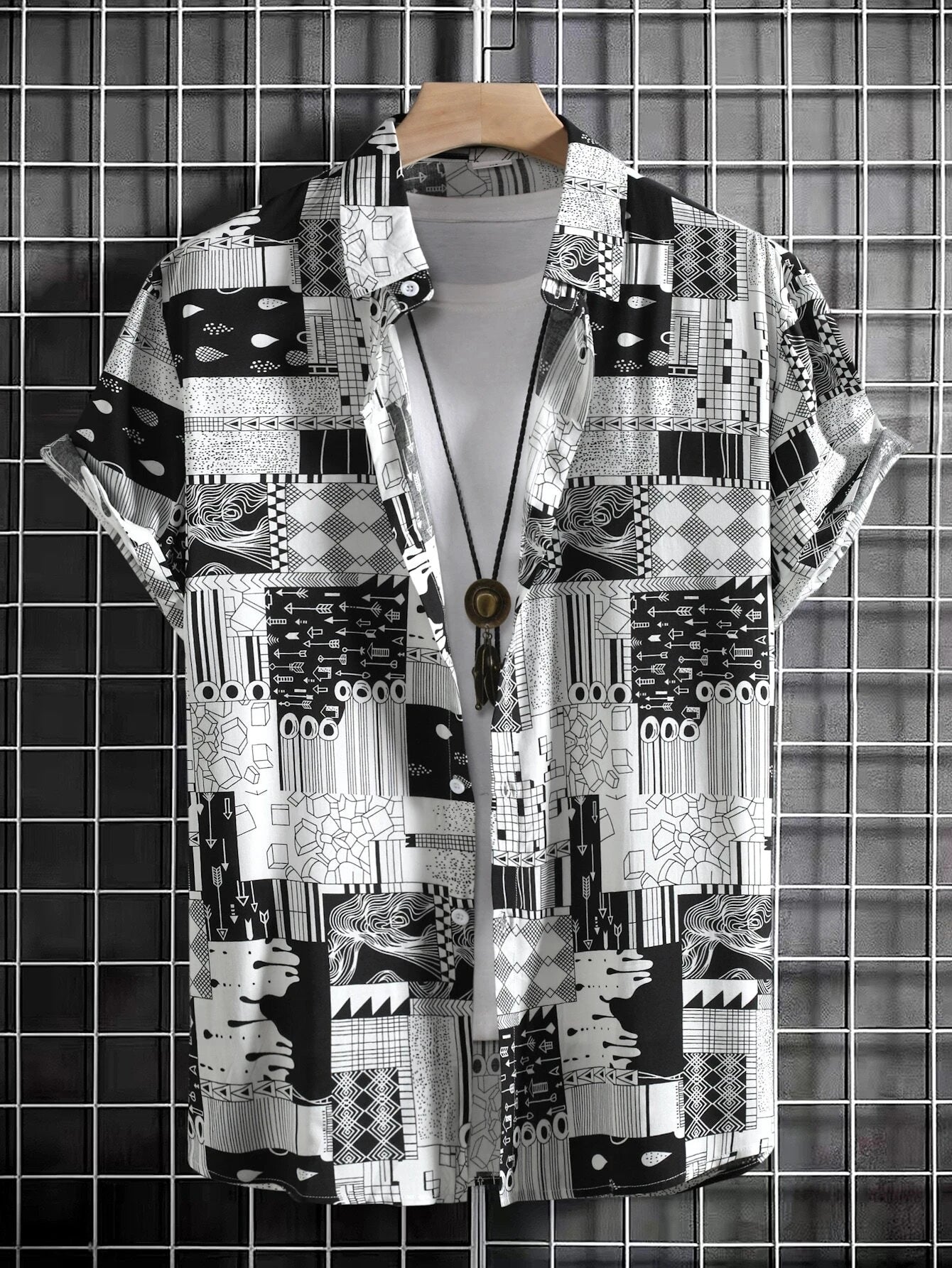 Summer men's And women's Personalized Irregular Pattern Print Design Tops short-sleeved Fashion Shirts Buttoned Versatile Tops