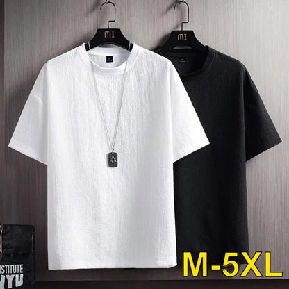 Summer Cotton Linen T-Shirts for Men Casual Short Sleeves T-Shirt Solid Loose Bottom Shirt Boys Tee Shirt Basic Tops Oversize 5X