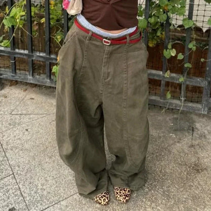 Y2K Women Streetwear Vintage Cargo Harajuku Parachute Jeans Wide Leg Gyaru American Retro Denim Pants 2000s Trousers Clothes