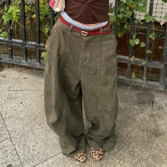 Y2K Women Streetwear Vintage Cargo Harajuku Parachute Jeans Wide Leg Gyaru American Retro Denim Pants 2000s Trousers Clothes