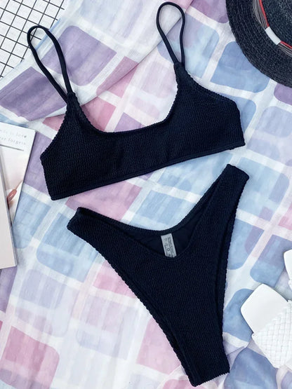7 Colors Wrinkled Crinkled Triangle Bikini Women Swimwear Female Swimsuit Two-pieces Bikini set Bather Bathing Suit Swim Lady