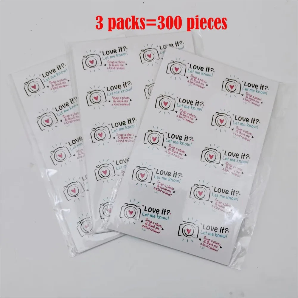 100pcs Love it Let Me Know with Cute Camera Design Stickers 1.6inch Thank You Stickers Bakeries Handmade Small Business Stickers