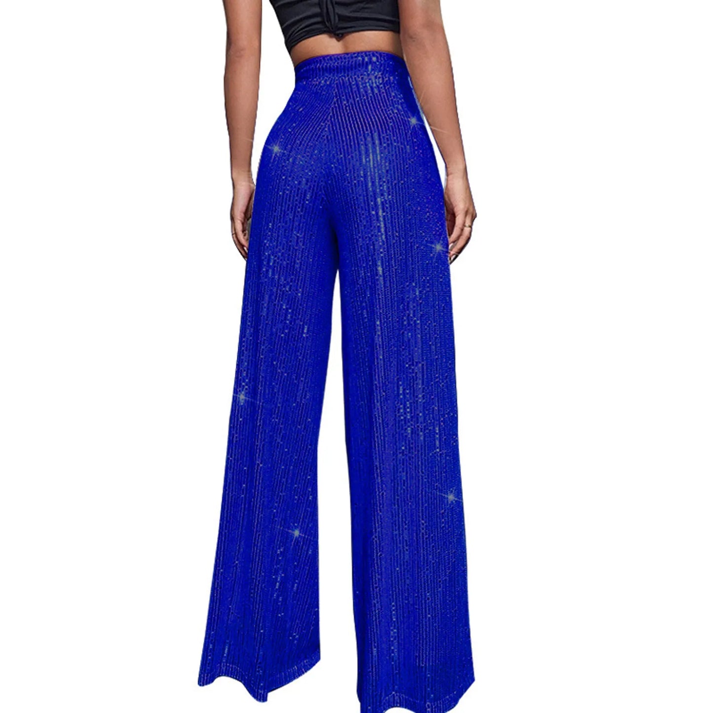 Women's Fashion Solid Color High Waist Sequin Side Zipper Draped Wide Leg Pants Pants for Women Women’s Pants Women’s Pants 2024