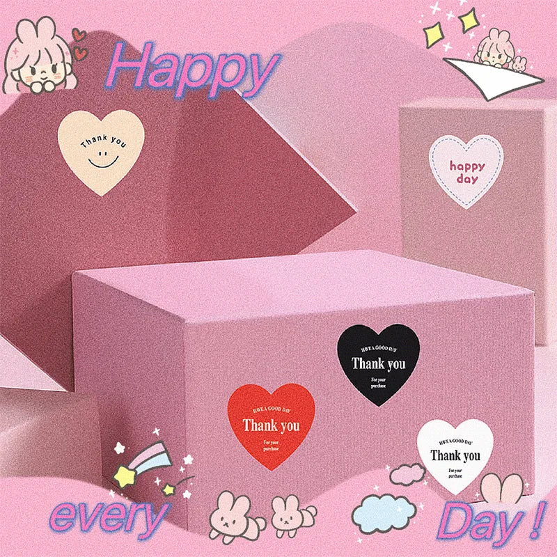 500pcs/roll New Red Heart Thank You Stickers Cute Heart-shaped Decorative Seal Labels for Wedding, Party Gifts, Business Package