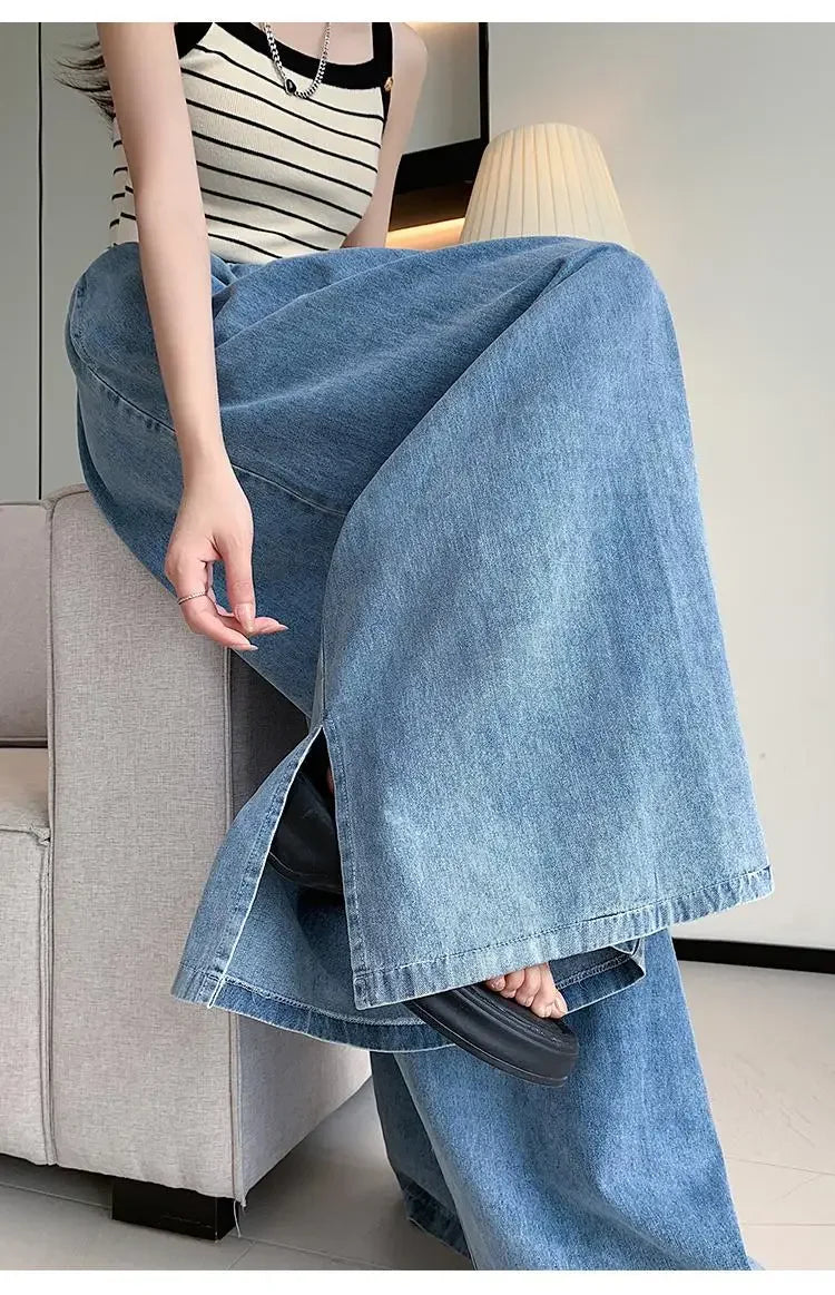 2024 Autumn New Loose-Fit Plus Size Women's Jeans Slimming Wide-Leg Ground-Length Simple Style Casual Ladies Pants