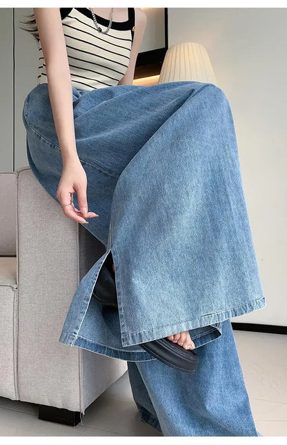 2024 Autumn New Loose-Fit Plus Size Women's Jeans Slimming Wide-Leg Ground-Length Simple Style Casual Ladies Pants