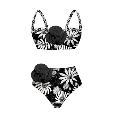2025 Bikini Underwire 3D Flower Swimsuit High Waist Swimwear for Women Push Up Two Piece Bathing Suits Summer Female