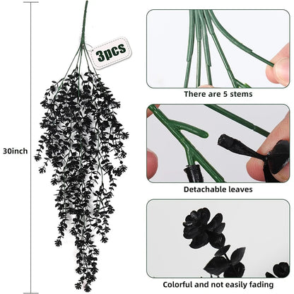 70CM Artificial Eucalyptus Plant Hanging Simulation Black Fake Hanging Vine Plants Diy Home Outdoor Halloween Thanksgiving Decor