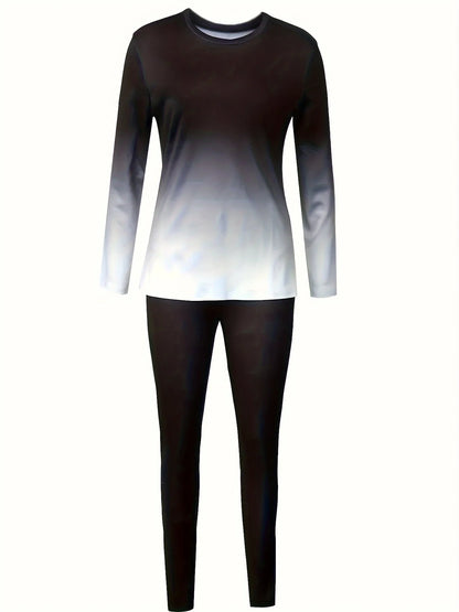 AliExpress Europe and the United States plus size spring and autumn new round neck gradient long sleeve trouser set