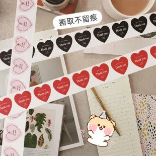 500pcs/roll New Red Heart Thank You Stickers Cute Heart-shaped Decorative Seal Labels for Wedding, Party Gifts, Business Package