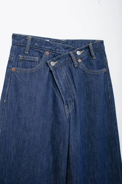 TRAF Women's Basic Hundred Jeans New Fashion Asymmetric Design High Waist Wide Leg Trousers Casual Women's Straight Leg Jeans