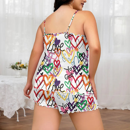 Women's Plus Size Pajamas Set Short Tank Tops Shorts 2 Pcs Suit Casual Home Wear Female Oversize Sleepwear 3XL 4XL 5XL