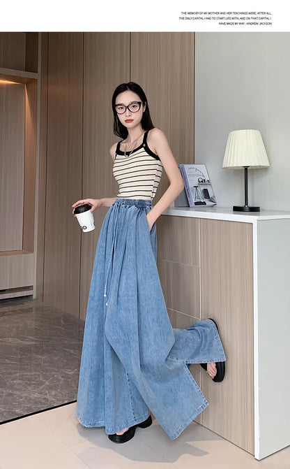 2024 Autumn New Loose-Fit Plus Size Women's Jeans Slimming Wide-Leg Ground-Length Simple Style Casual Ladies Pants