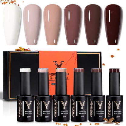 YOKEFELLOW 6Pcs/Set Fall Winter Gel Nail Polish Semi Permanent UV Led Gel Varnish Brown Orange Pumpkin Halloween Christmas Gift