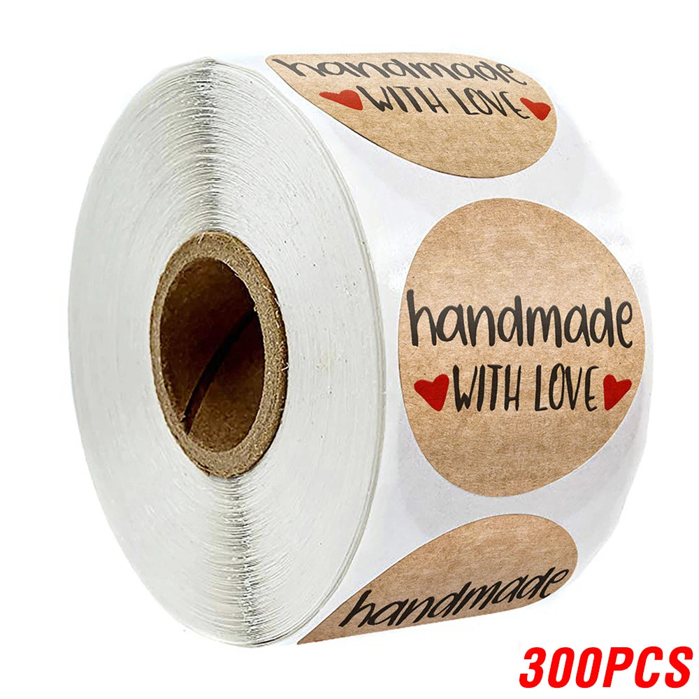 100-500pcs 1inch Vintage Kraft Paper Handmade With Love Stickers for Package Thank You Stationery Adhesive Labels Baking Seals