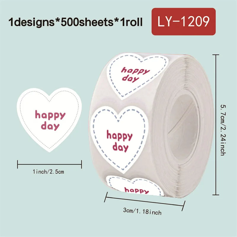 500pcs/roll New Red Heart Thank You Stickers Cute Heart-shaped Decorative Seal Labels for Wedding, Party Gifts, Business Package