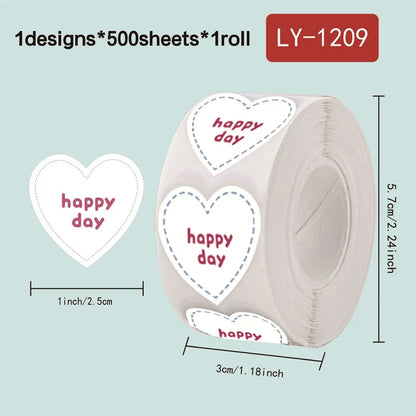 500pcs/roll New Red Heart Thank You Stickers Cute Heart-shaped Decorative Seal Labels for Wedding, Party Gifts, Business Package