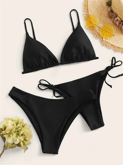 Black Bikini Extreme Swimsuit Triangle Sexy String Swimwear 3Piece Bikinis Set Women Bathing Suit Beach Tangas Biquinis Feminino